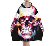 Color Skull- Coperta con cappuccio super morbida indossabile per uomini e donne, calda, alla moda, accogliente, in flanella, con cappuccio, coperta oversize con cappuccio e tasca per il massimo