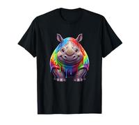 Color Splash Rhino Cute Rainbow Pride Festival Maglietta