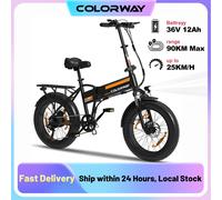 COLOR WAY BK10 E Bike Bici pieghevole, pneumatici da 20 × 4,0 pollici, motore da 250 W Batteria 36 V 12 Ah, bici elettrica a 7 velocità BLACK ORANGE