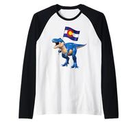 Colorado Dinosaur T-Rex Denver Flag Boulder Sci Uomo Donna Maglia con Maniche Raglan