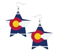 Colorado - Orecchini in pelle a forma di stella con bandiera dello Stato, accessori alla moda, leggeri, per festival, feste, vita quotidiana, One Size, Pelle, Non pietra preziosa