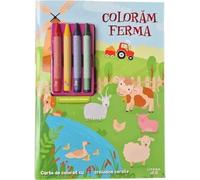 Coloram ferma. Carte de colorat cu 4 creioane cerate
