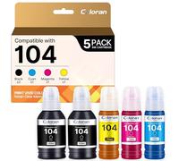 Coloran 104 Inchiostro Compatibile con Cartucce Epson 104 Ecotank Multipack per ET-2710 ET-2721 ET-2711 ET-2810 ET-2714 ET-2720 ET-2870 ET-2875 ET-2820 (Nero Ciano Magenta Giallo, 5-Pack)