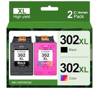Coloran 302XL Alta Resa Cartucce Rigenerate per HP 302 XL Nero e Colore per Envy 4520 4525 4527 per Officejet 3830 4652 5220 5230 3831 per Deskjet 3630 2130 1110 3634 3639 (Nero Tri-Colore, 2-Pack)
