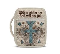 Coloranimal Borsa da trasporto leggera per la Bibbia con croce e farfalla per donne, custodia per libri con manico, resistente all'usura, alla moda, per cristiani