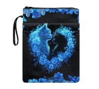 Coloranimal Custodia per libri con cerniera, con tasche frontali, portatile, per ragazzi e ragazze, Gatto Amore Fiore Blu