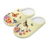 Coloranimal Pantofole da donna a punta chiusa per la casa, per interni, in cotone e lino, per camera da letto, scarpe da interno in cotone, Vintage Farfalla Fl, 36.5/37.5 EU
