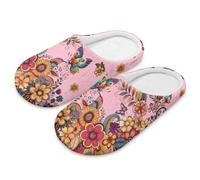 Coloranimal Pantofole da donna a punta chiusa per la casa, per interni, in cotone e lino, per camera da letto, scarpe da interno in cotone, Vintage Boho fiore butetrfly, 42.5/43.5 EU