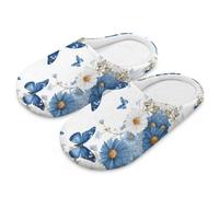 Coloranimal Pantofole da donna a punta chiusa per la casa, per interni, in cotone e lino, per camera da letto, scarpe da interno in cotone, Farfalla Fiori Margherita, 41/42 EU