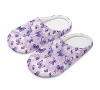 Coloranimal Pantofole da donna a punta chiusa per la casa, per interni, in cotone e lino, per camera da letto, scarpe da interno in cotone, farfalla viola, 41/42 EU
