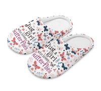 Coloranimal Pantofole da donna a punta chiusa per la casa, per interni, in cotone e lino, per camera da letto, scarpe da interno in cotone, Love Butterfly, 34/36 EU