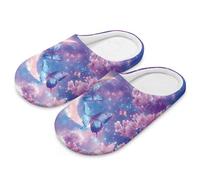 Coloranimal Pantofole da donna a punta chiusa per la casa, per interni, in cotone e lino, per camera da letto, scarpe da interno in cotone, Fiori Rosa Farfalla Luna, 41/42 EU
