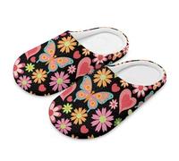 Coloranimal Pantofole da donna a punta chiusa per la casa, per interni, in cotone e lino, per camera da letto, scarpe da interno in cotone, Hippie Fiore Farfalla, 38/39 EU
