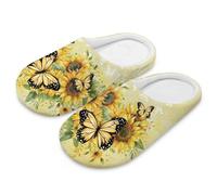 Coloranimal Pantofole da donna a punta chiusa per la casa, per interni, in cotone e lino, per camera da letto, scarpe da interno in cotone, Girasole farfalla, 41/42 EU