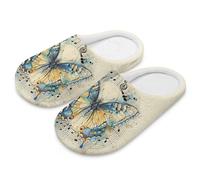 Coloranimal Pantofole da donna a punta chiusa per la casa, per interni, in cotone e lino, per camera da letto, scarpe da interno in cotone, Nota musicale farfalla, 41/42 EU