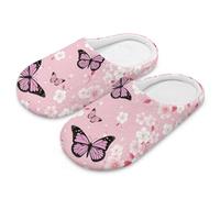 Coloranimal Pantofole da donna a punta chiusa per la casa, per interni, in cotone e lino, per camera da letto, scarpe da interno in cotone, Fiori Di Ciliegio Farfalla, 38/39 EU