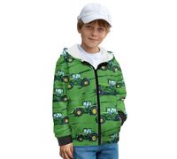 Coloranimal Pynewomyt - Felpa con cappuccio da ragazzo, a maniche lunghe, casual, con tasche, con cerniera, per la scuola, Trattore Vintage Verde, 8-9 Years