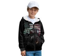 Coloranimal Pynewomyt - Felpa con cappuccio da ragazzo, a maniche lunghe, casual, con tasche, con cerniera, per la scuola, Trattore bandiera americana vintage, 6-7 Years