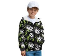 Coloranimal Pynewomyt - Felpa con cappuccio per bambini dai 6 ai 13 anni, con cerniera, con tasca, a maniche lunghe, in caldo pile, per autunno e inverno, Lo spirito del calcio, 12-13 Years