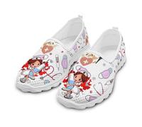 Coloranimal Scarpe da passeggio da donna, mocassini, scarpe da ginnastica in rete, leggere, per l'estate e tutti i giorni, Medico Infermiera Cartoon Bianco, 41 EU