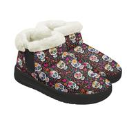 Coloranimal Stivali invernali da donna, alla caviglia, da donna, scarpe invernali, leggere, scarpe da neve senza lacci, con fodera in pelliccia di peluche, Teschio Fiore Vintage, 43 EU