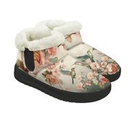 Coloranimal Stivali invernali da donna, alla caviglia, da donna, scarpe invernali, leggere, scarpe da neve senza lacci, con fodera in pelliccia di peluche, Colibrì Fiore, 43 EU