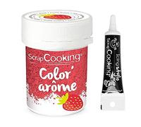 Colorante rosa aroma fragola 10 g + penna per glassa nera