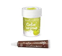 Colorante verde aroma mela 10 g + penna alimentare al cioccolato