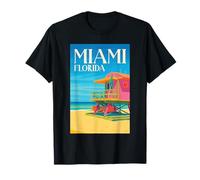 Colorata Vacanza sulla Spiaggia in Florida della Torre dei bagnini retrò a Miami Maglietta