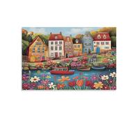 Colorate case del canale Single Pittura di case di canale capriccioso Arte Da Appendere in Quadro Stampa Canvas Per Ufficio Risparmio Di Spazio Ideale Per Ambienti Lavorativi 12x18inch(30x45cm)