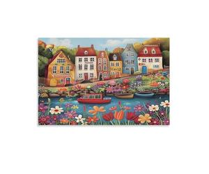 Colorate case del canale Single Pittura di case di canale capriccioso Arte Da Appendere in Quadro Stampa Canvas Per Ufficio Risparmio Di Spazio Ideale Per Ambienti Lavorativi 12x18inch(30x45cm)