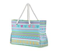 Colorate strisce geometriche orizzontali di grande capacità, grande borsa da lavoro con tasche laterali, extra large articoli essenziali da viaggio per weekend, regali da spiaggia, regali