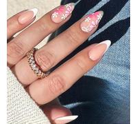 Colorati Fiori Unghie Arte Breve Mandorle Pressa Su Finitura Lucida Manicure Spiegazioni Per Le Donne Ragazze 24Pcs Festa Unghie Nozze