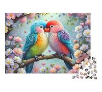 Colorati uccelli d'amore Puzzle Classico Da 1000 Pezzi, Per Adulti Di Tutte Le Età, Cartone Premium,Parrot Couple Blossom Arredamento Interno, Regalo Per Donne, Puzzle Di Relax 70x50cm/1000pcs