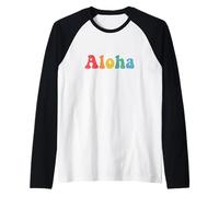 Colorato Aloha Retro Style Hawaiian Rainbow Groovy anni '70 Maglia con Maniche Raglan