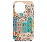 Colorato, amsterdam, paesaggio, disegno, con, biciclette, e, canale, ho Custodia per iPhone 13 Pro