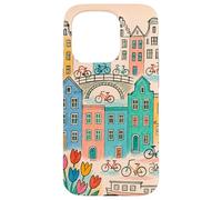 Colorato, amsterdam, paesaggio, disegno, con, biciclette, e, canale, ho Custodia per iPhone 15 Pro