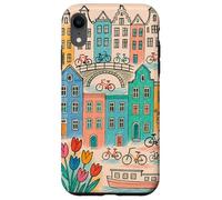 Colorato, amsterdam, paesaggio, disegno, con, biciclette, e, canale, ho Custodia per iPhone XR