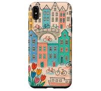 Colorato, amsterdam, paesaggio, disegno, con, biciclette, e, canale, ho Custodia per iPhone XS Max