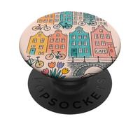 Colorato, amsterdam, paesaggio, disegno, con, biciclette, e, canale, ho PopSockets PopGrip Adesivo