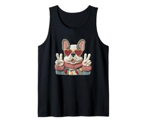 Colorato Bulldog Francese Segno della Pace Design in Stile retrò Canotta