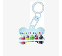 Colorato Buon Compleanno Cupcakes Stampa Medaglietta Del Cane A Forma Di Osso Doppio Modello Lati Del Cane ID Tag A Forma Di Osso Pet Nome Tag Cane