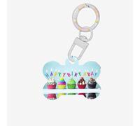 Colorato Buon Compleanno Cupcakes Stampa Medaglietta Del Cane A Forma Di Osso Doppio Modello Lati Del Cane ID Tag A Forma Di Osso Pet Nome Tag Cane