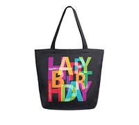 Colorato buon compleanno su borsa tote in tela nera Borsa a tracolla casual da donna Borsa della spesa riutilizzabile grande