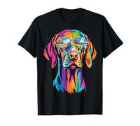 Colorato Cane Vizsla Che Indossa Occhiali da Sole Pop Art Maglietta