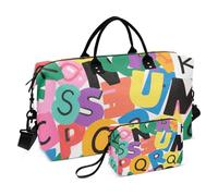 Colorato Cartoon Alfabeto Decorativo Pernottamento Carry On Tote e Bagagli Palestra Duffel Bag con Toiletry Bag per Allenamento Impermeabile bolso Viajero para Mujer