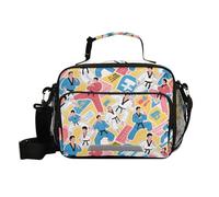 Colorato Cartoon Taekwondo carino pranzo Bag per il lavoro con tracolla borsa pranzo con portabottiglie per ragazzo college