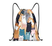 Colorato Cavalli Cartone Titolo: Borsone leggero con coulisse - Resistente all'acqua Pieghevole Gym Sack con Tracolla Regolabile Ideale per Sport, Yoga, Viaggi e Scuola, Nero , S