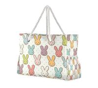 Colorato coniglio cartone animato resistente borsa a mano per le donne con tasche laterali, borsa weekend per le donne, buona per viaggi, piscina, nuoto, spiaggia, vacanze