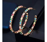 Colorato cubico zirconia cornice cornice Colore grande orecchini a cerchio arcobaleno rotondo per donne gioielli